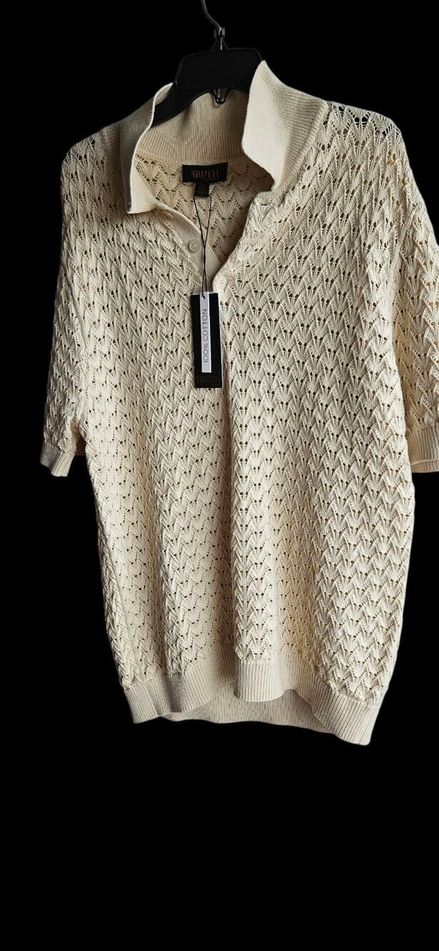 Truth by Republic Men’s 100% Cotton Sand Color Crochet Short Sleeve Top Size L